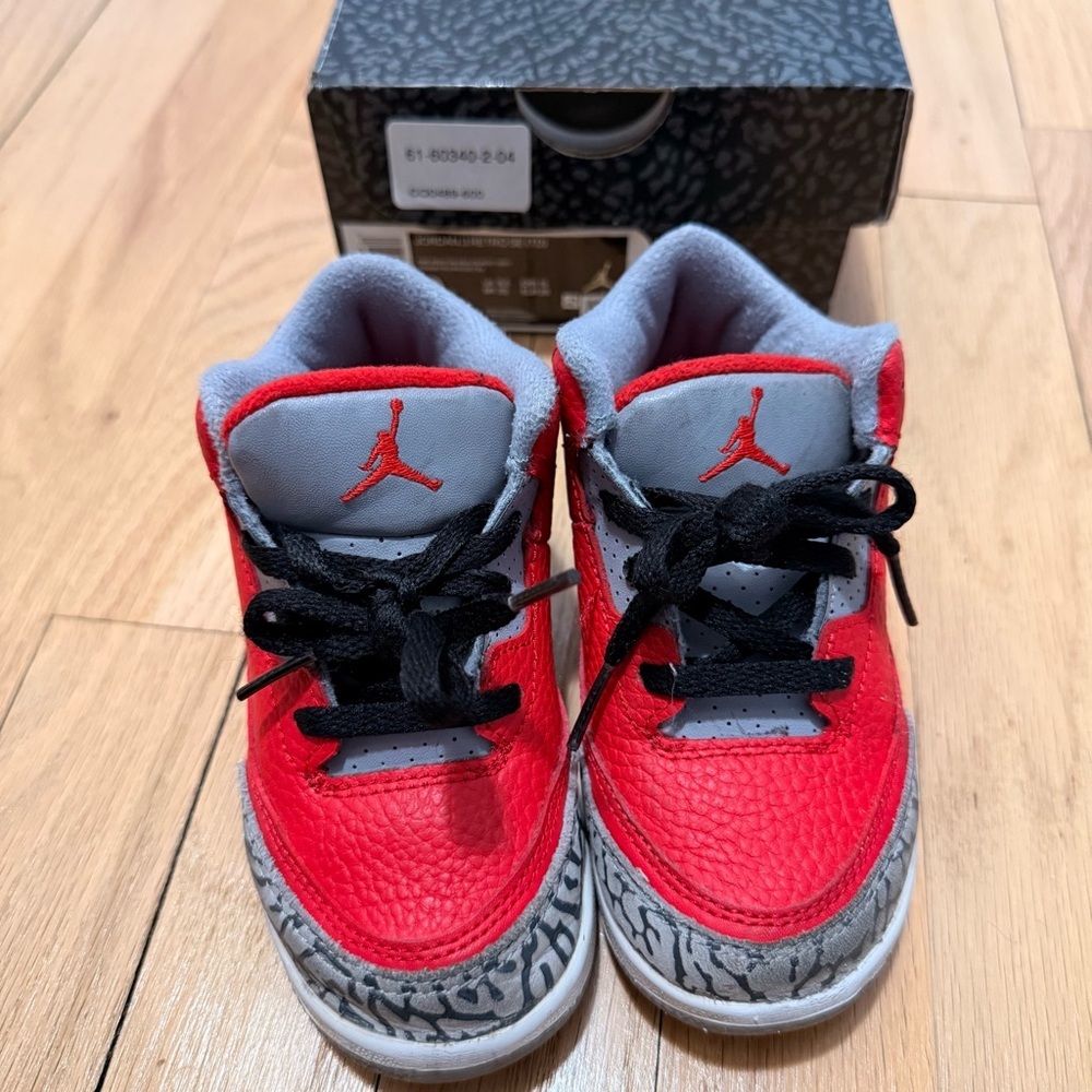 Jordan 3 Retro SE Fire Red Cement Grey Toddler Sneakers Size 9c